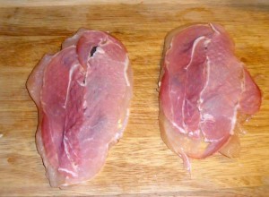 Pounded chicken breasts with sage and prosciutto